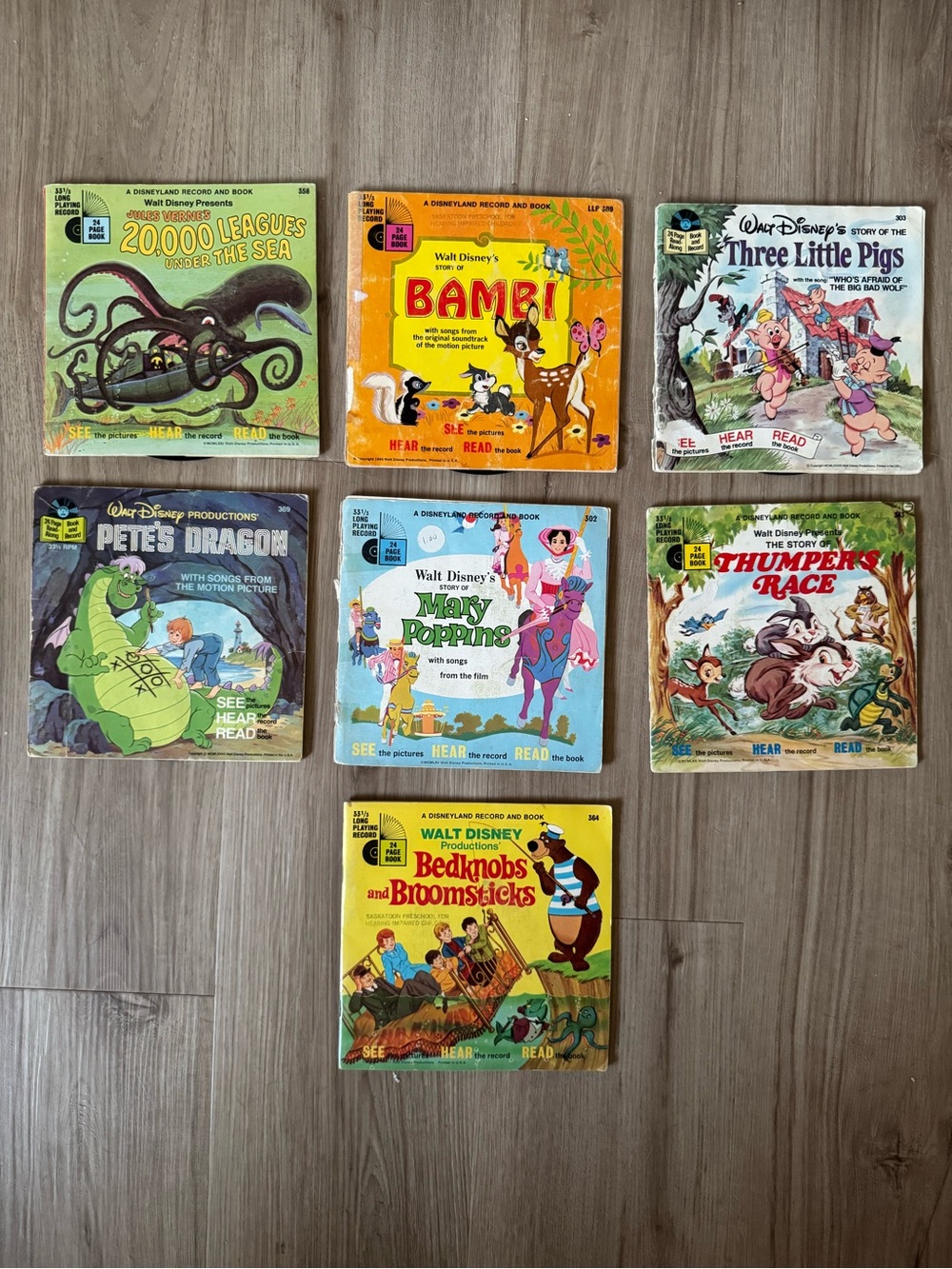 Set of 7 Vintage Disney Books on Vinyl